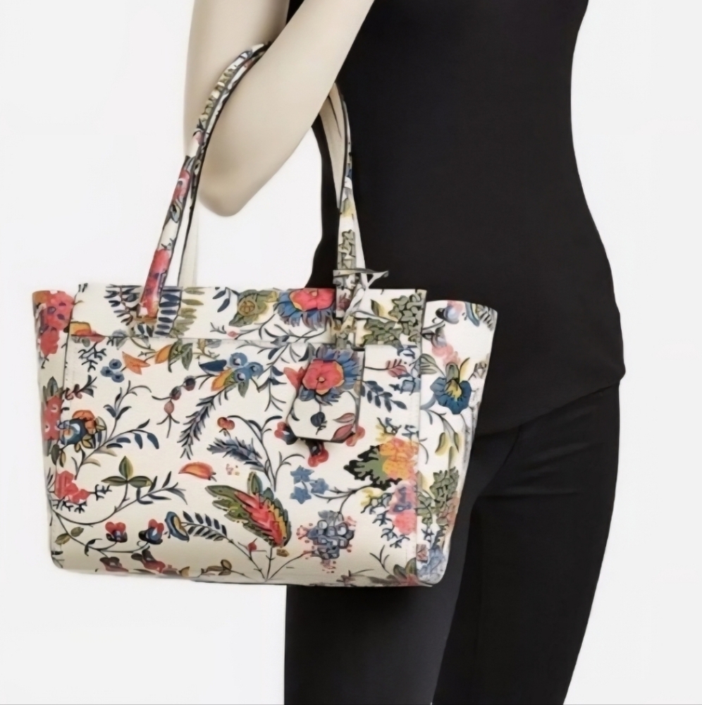 Tory Burch Parker Gabriela Floral Leather Zip Carryall Weekender Bag Tote